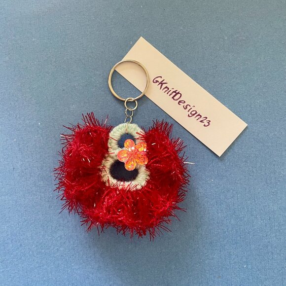 Handmade Bag Charm, Keychain Charm, Crochet Affordable Gift, Floral Keychain - Picture 1 of 5